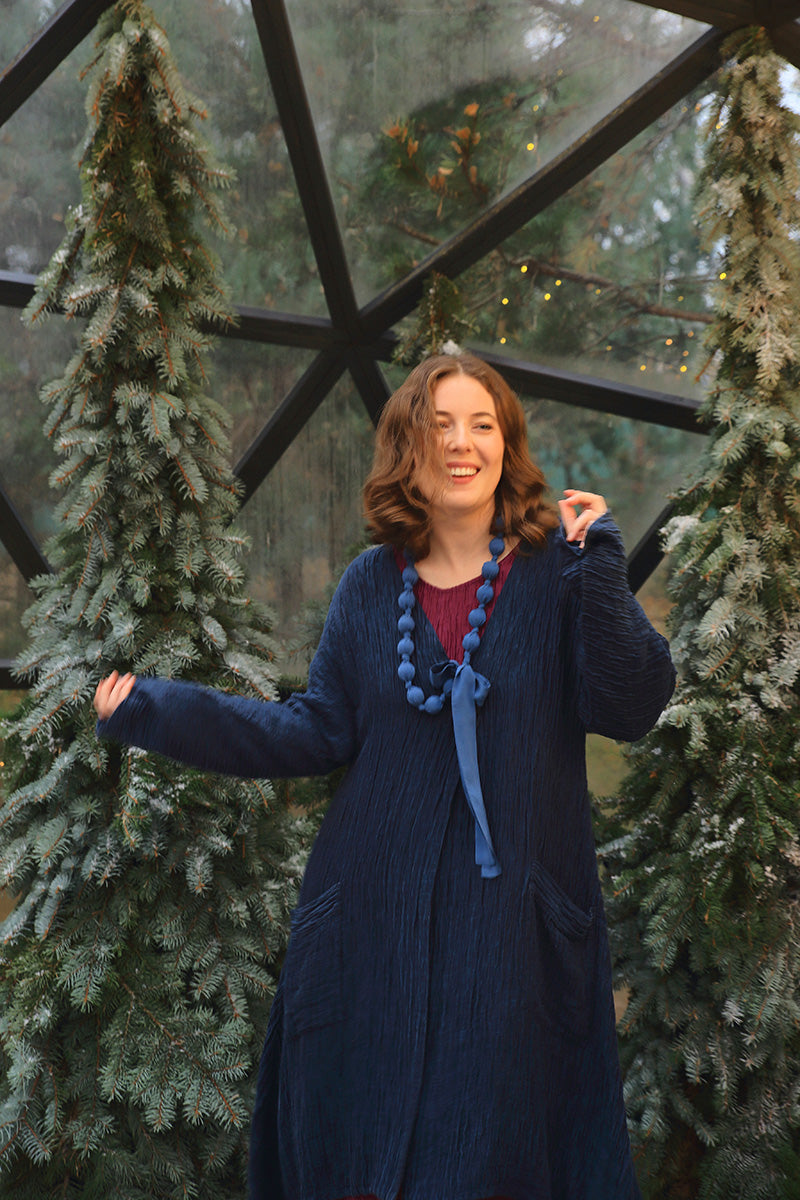 Dropped Edge Crinkled Sapphire Silk Jacket 1