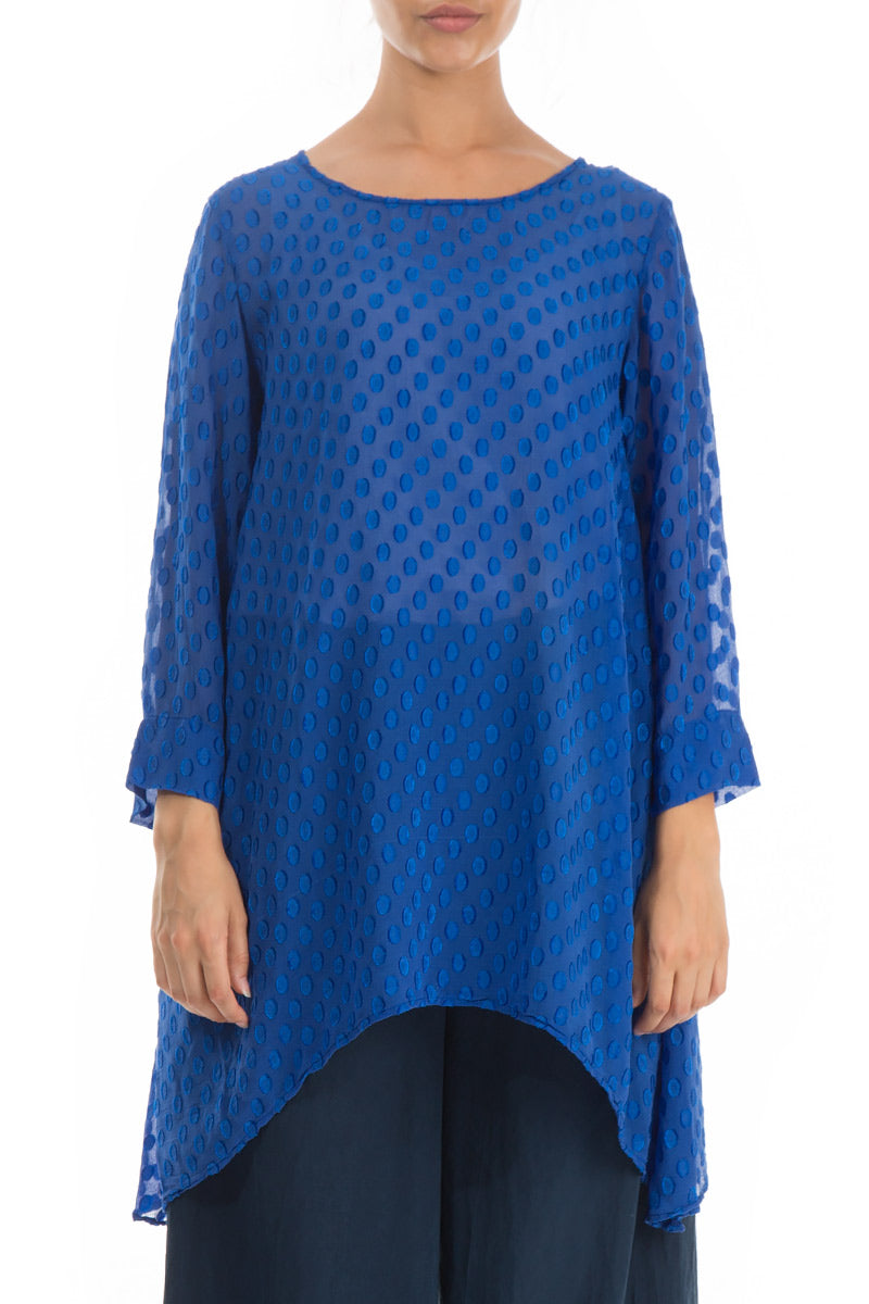 Dropped Bubbly Pattern Blue Silk Tunic 1