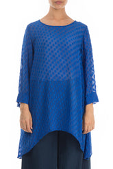 Dropped Bubbly Pattern Blue Silk Tunic 1