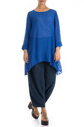 Dropped Bubbly Pattern Blue Silk Tunic 4