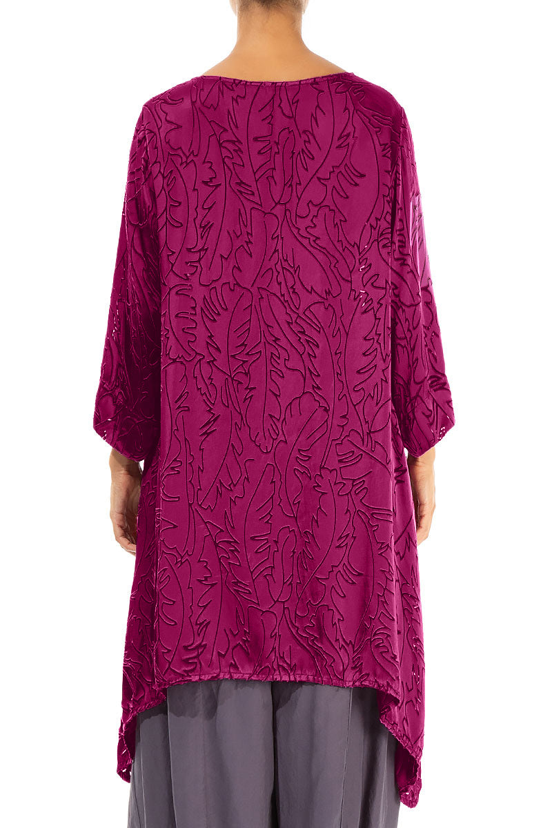 Dropped Edge Magenta Devoré Feather Silk Tunic 2