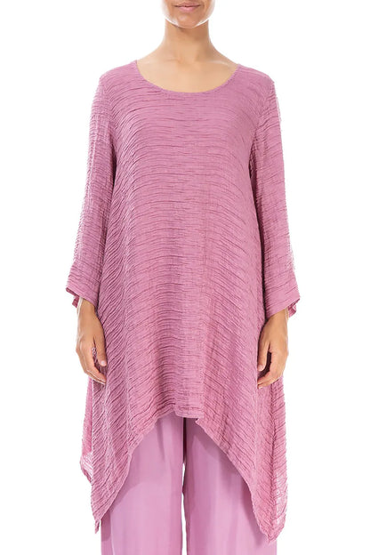Dropped Edge Mauve Taupe Crinkled Silk Tunic 1