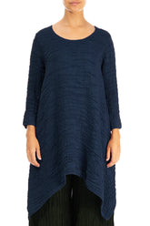 Dropped Edge Navy Crinkled Silk Tunic 1