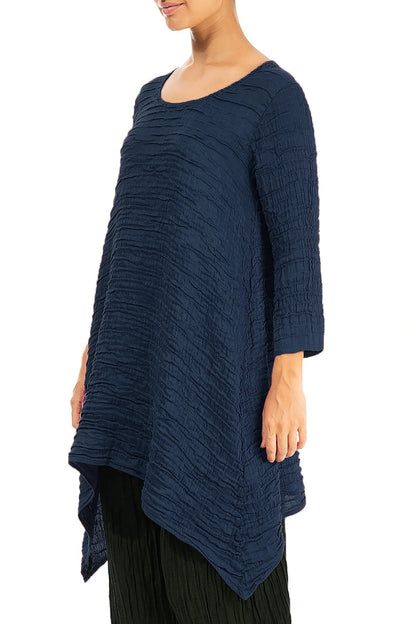 Dropped Edge Navy Crinkled Silk Tunic 3