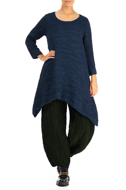 Dropped Edge Navy Crinkled Silk Tunic 4