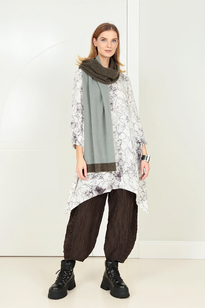 Dropped Edge Off White Marble Crinkled Silk Tunic 6