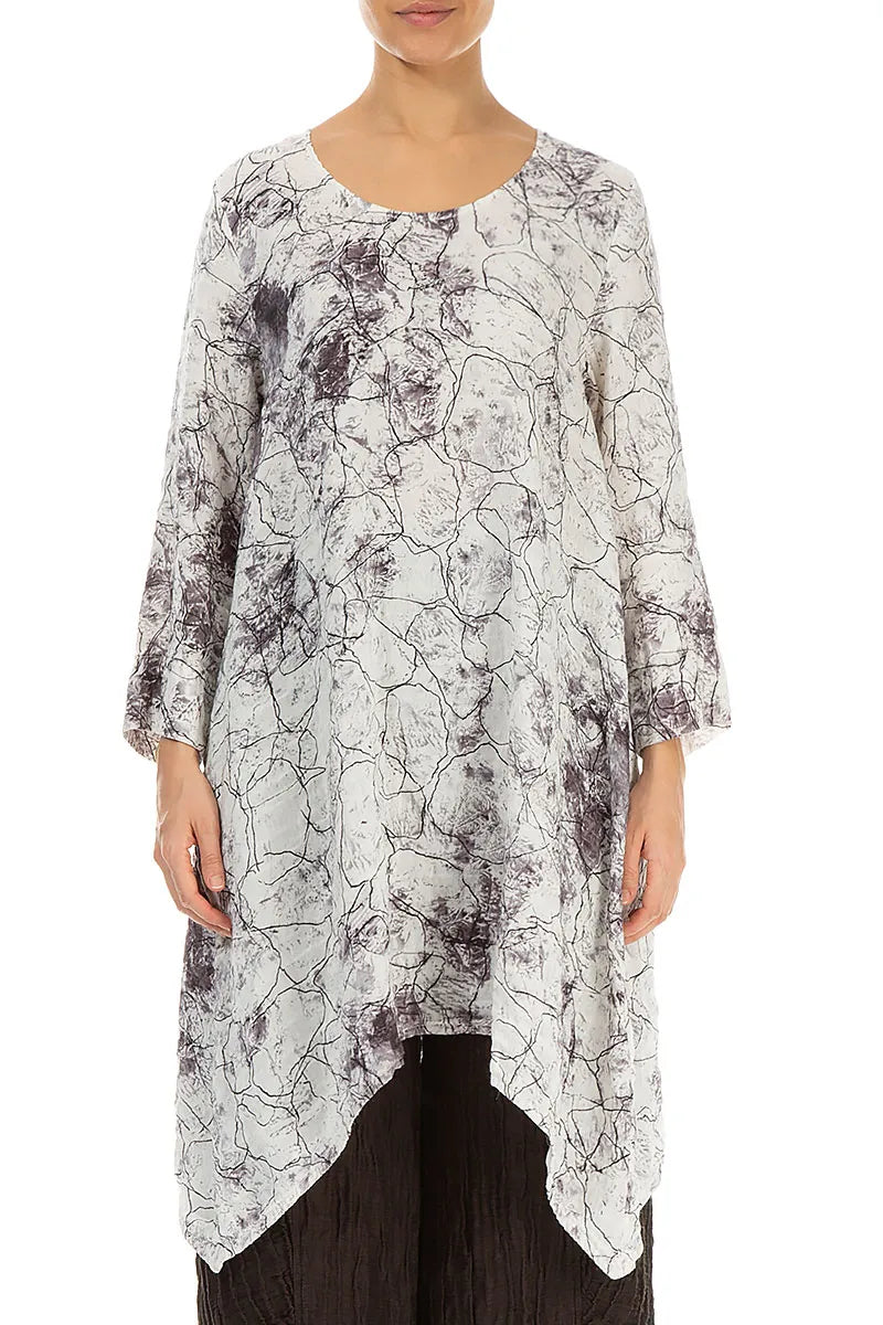 Dropped Edge Off White Marble Crinkled Silk Tunic 1