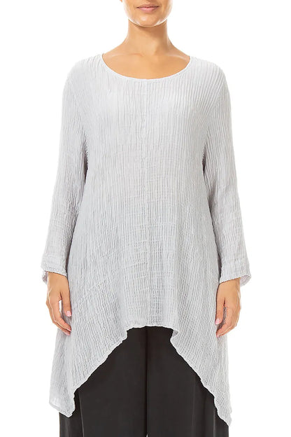 Dropped Edge Pearl Grey Plissé Silk Tunic 1