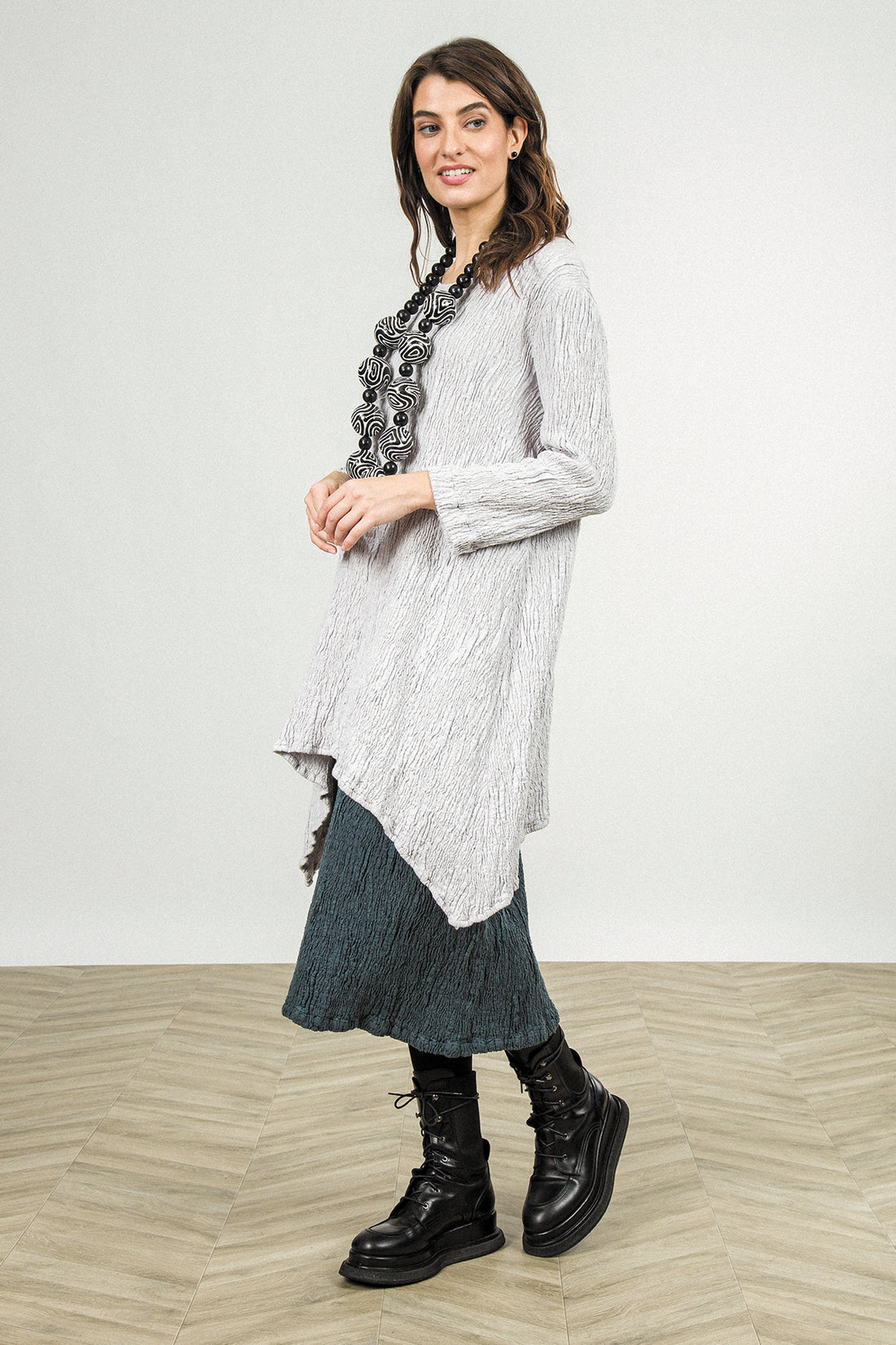 Dropped Edge Pearl Grey Textured Silk Linen Tunic 6