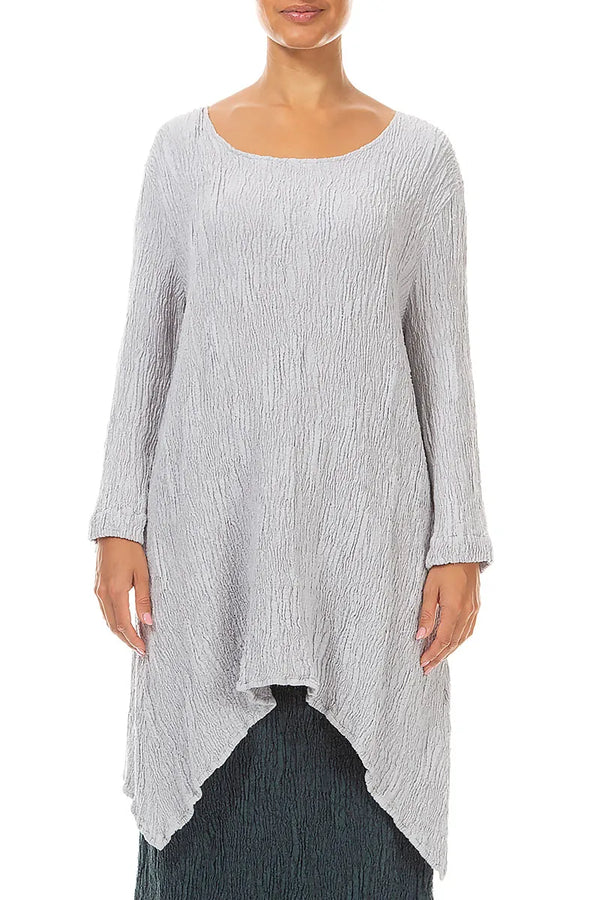 Dropped Edge Pearl Grey Textured Silk Linen Tunic
