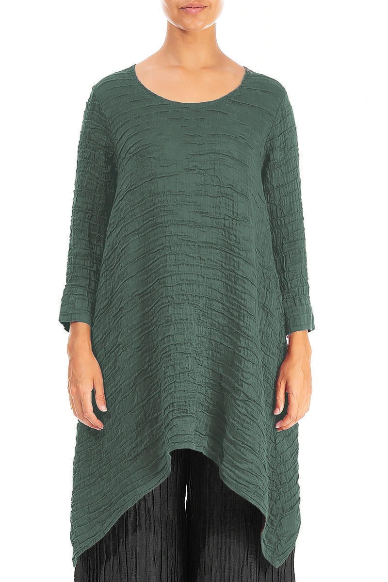 Dropped Edge Sage Crinkled Silk Tunic 1