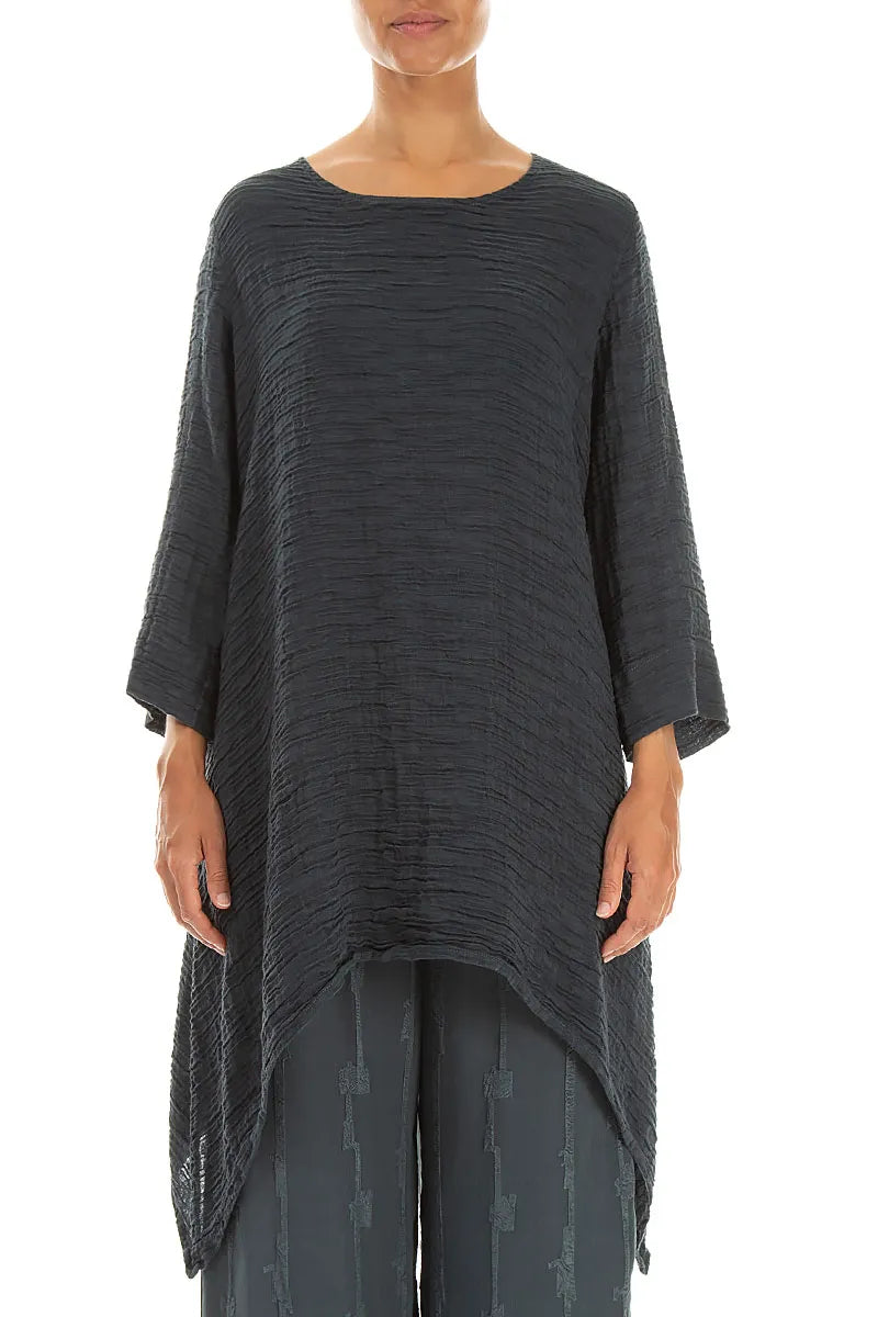 Dropped Edge Slate Crinkled Silk Tunic 1