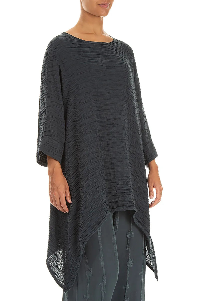 Dropped Edge Slate Crinkled Silk Tunic 3