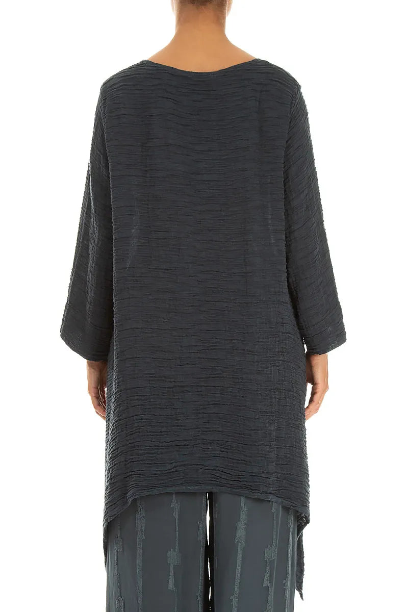 Dropped Edge Slate Crinkled Silk Tunic 2