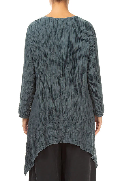 Dropped Edge Slate Plissé Silk Tunic 2