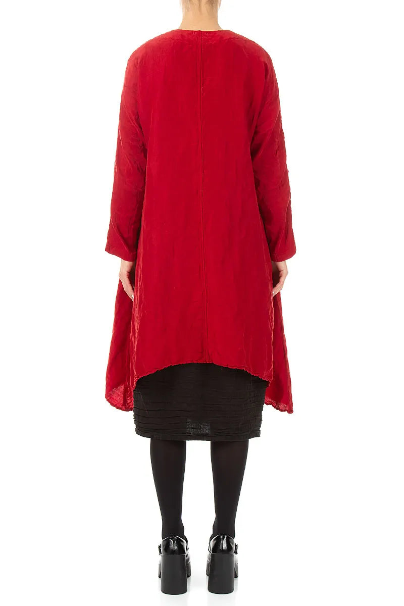 Dropped Edge Textured Cherry Red Silk Linen Jacket 2