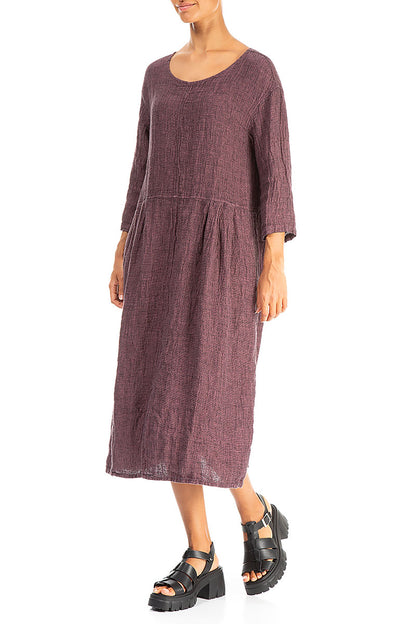 Dropped Shoulders Mauve Taupe Mélange Linen Dress 3