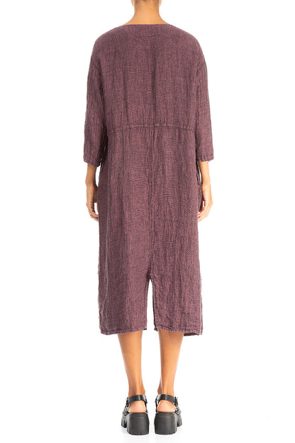 Dropped Shoulders Mauve Taupe Mélange Linen Dress 2