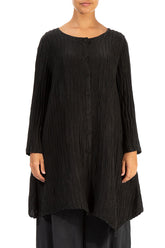 Dropped Side Crinkled Black Silk Jacket 1