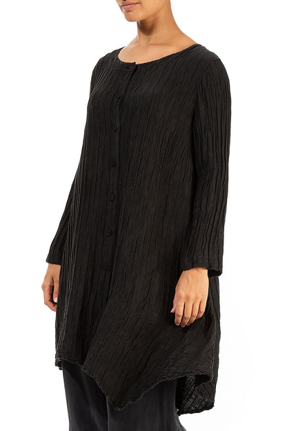 Dropped Side Crinkled Black Silk Jacket 3