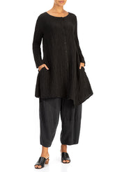 Dropped Side Crinkled Black Silk Jacket 4