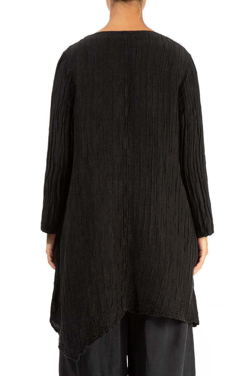 Dropped Side Crinkled Black Silk Jacket 2