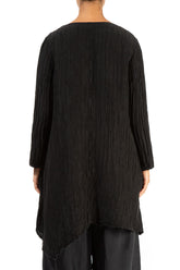 Dropped Side Crinkled Black Silk Jacket 2