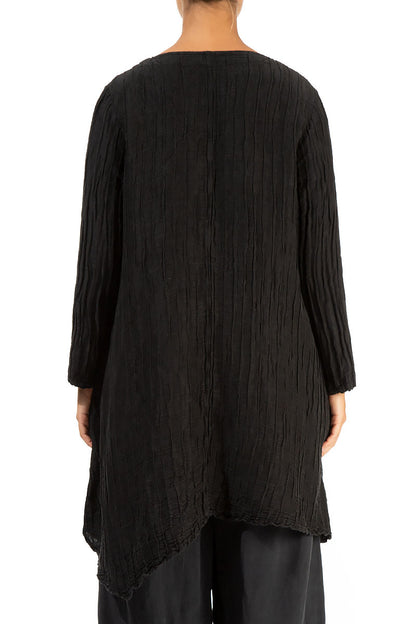 Dropped Side Crinkled Black Silk Jacket 2