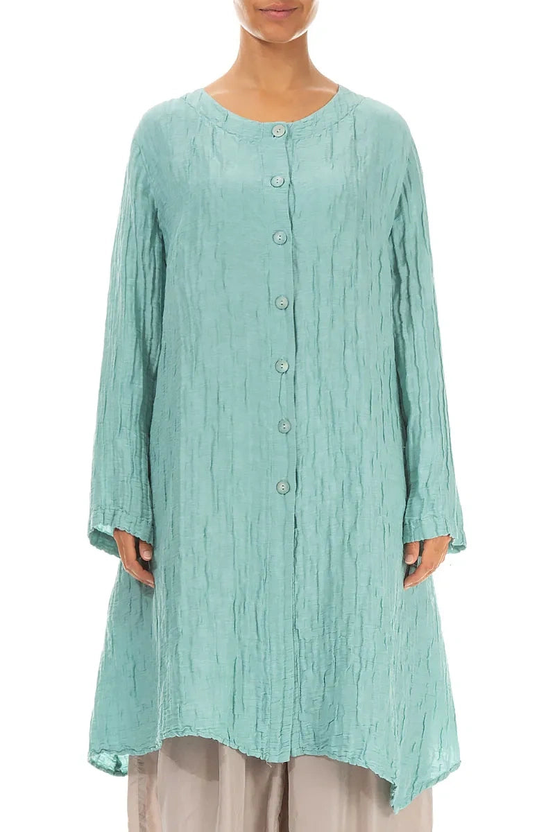 Dropped Side Crinkled Mint Silk Linen Jacket 1