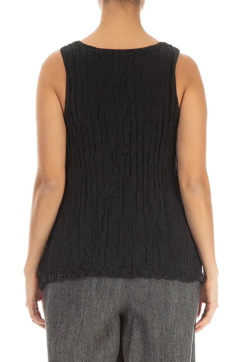 Blouse en soie et Lin noire Froissé à côtés tombants