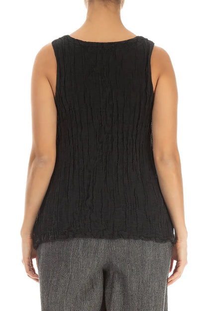 Dropped Sides Black Crinkled Silk Linen Blouse 2