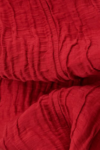 Dropped Sides Crinkled Red Silk Linen Tunic