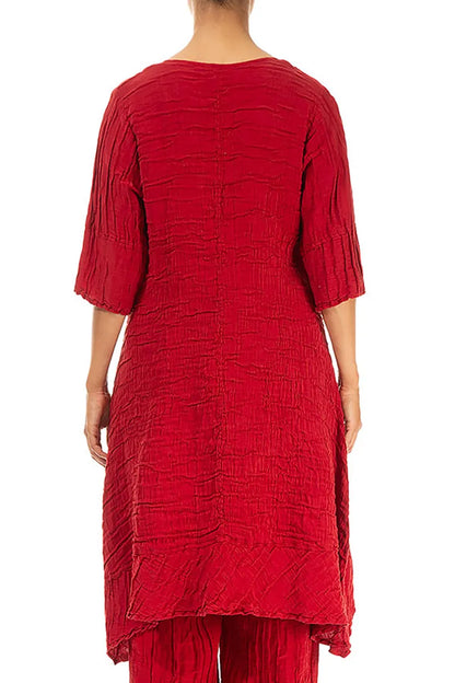 Dropped Sides Crinkled Red Silk Linen Tunic