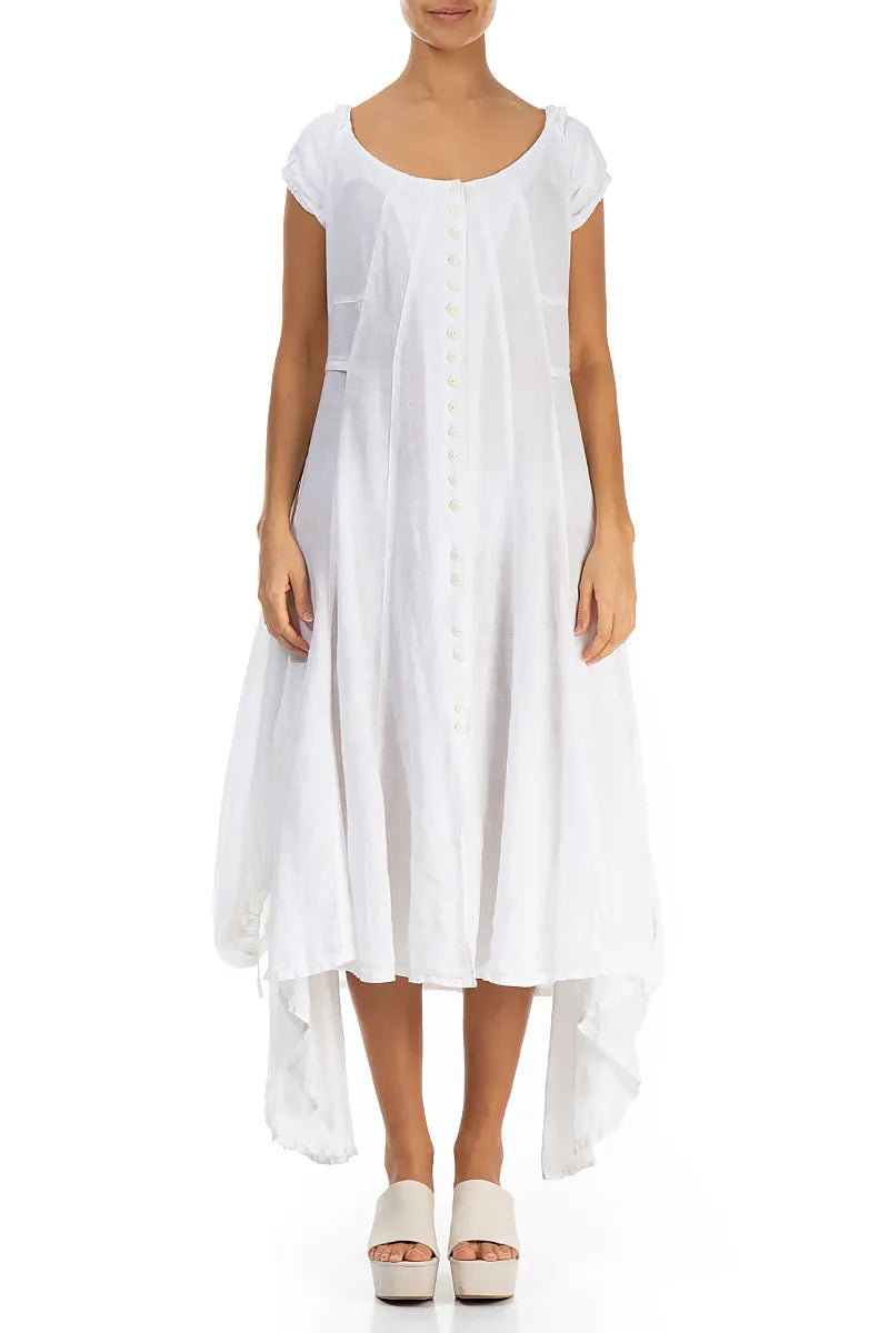 Dropped Sides White Linen Dress 1