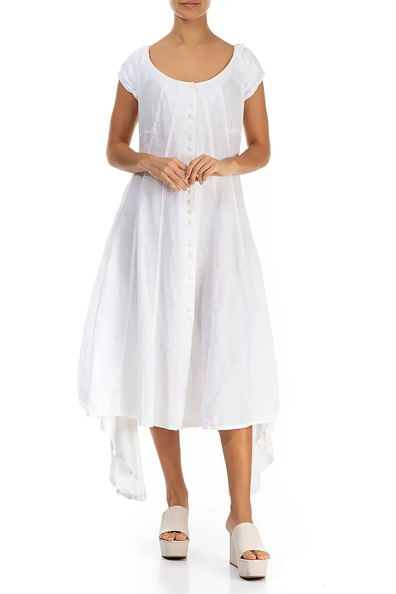 Dropped Sides White Linen Dress 3