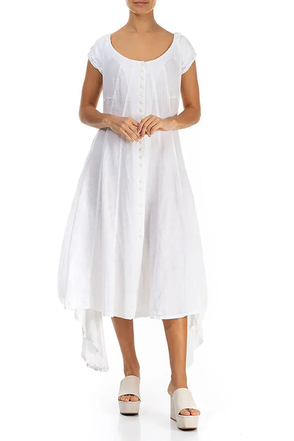 Dropped Sides White Linen Dress 3