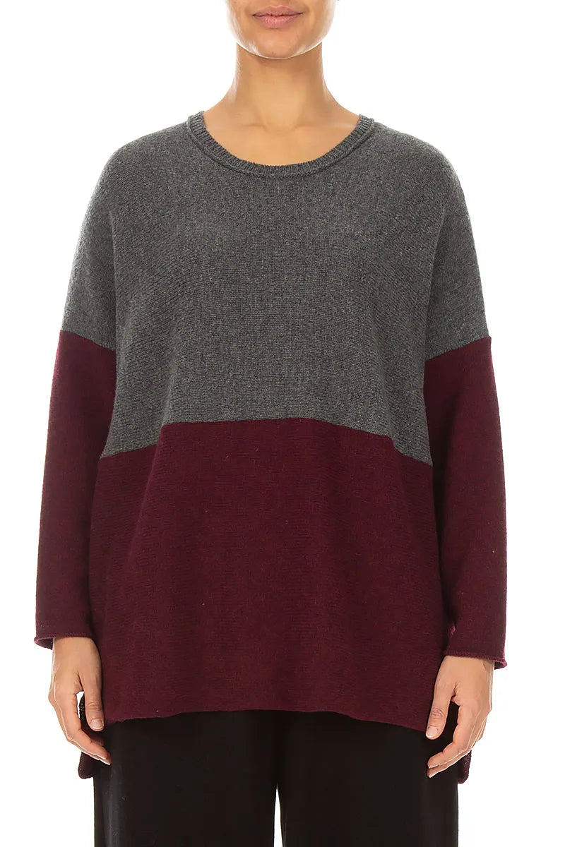 Dual Grey &amp; Deep Red Merino Wool Sweater 1
