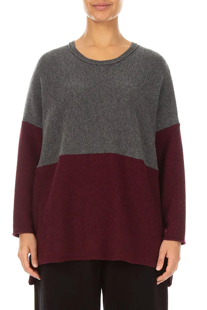Dual Grey &amp; Deep Red Merino Wool Sweater 1