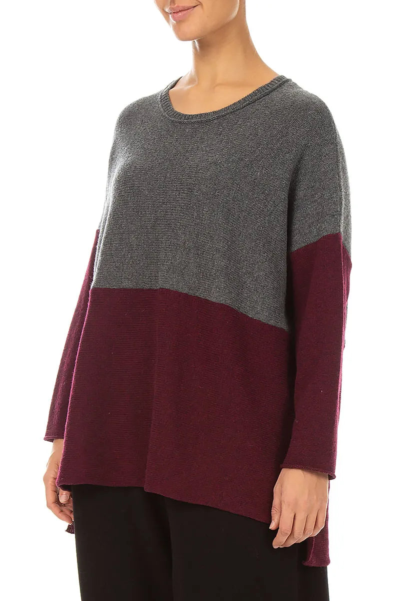 Dual Grey &amp; Deep Red Merino Wool Sweater 3
