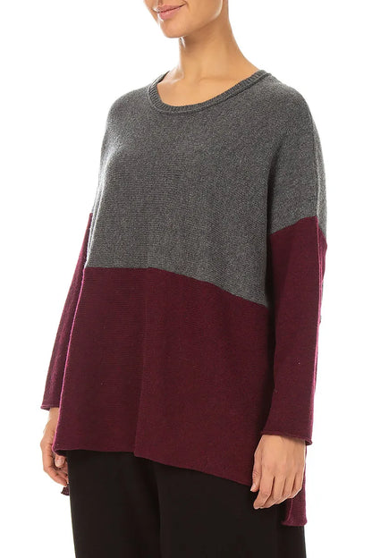Dual Grey &amp; Deep Red Merino Wool Sweater 3