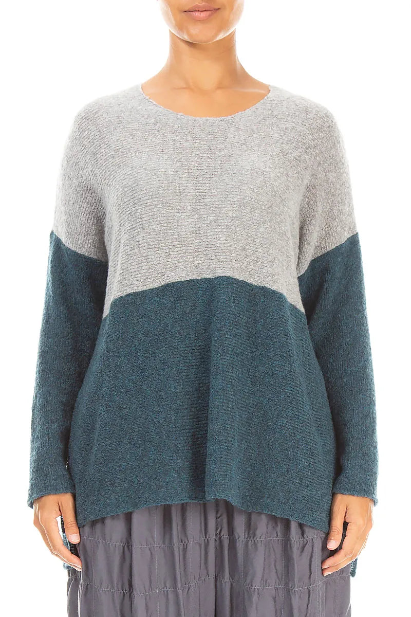 Dual Light Grey &amp; Teal Wool Sweater 1