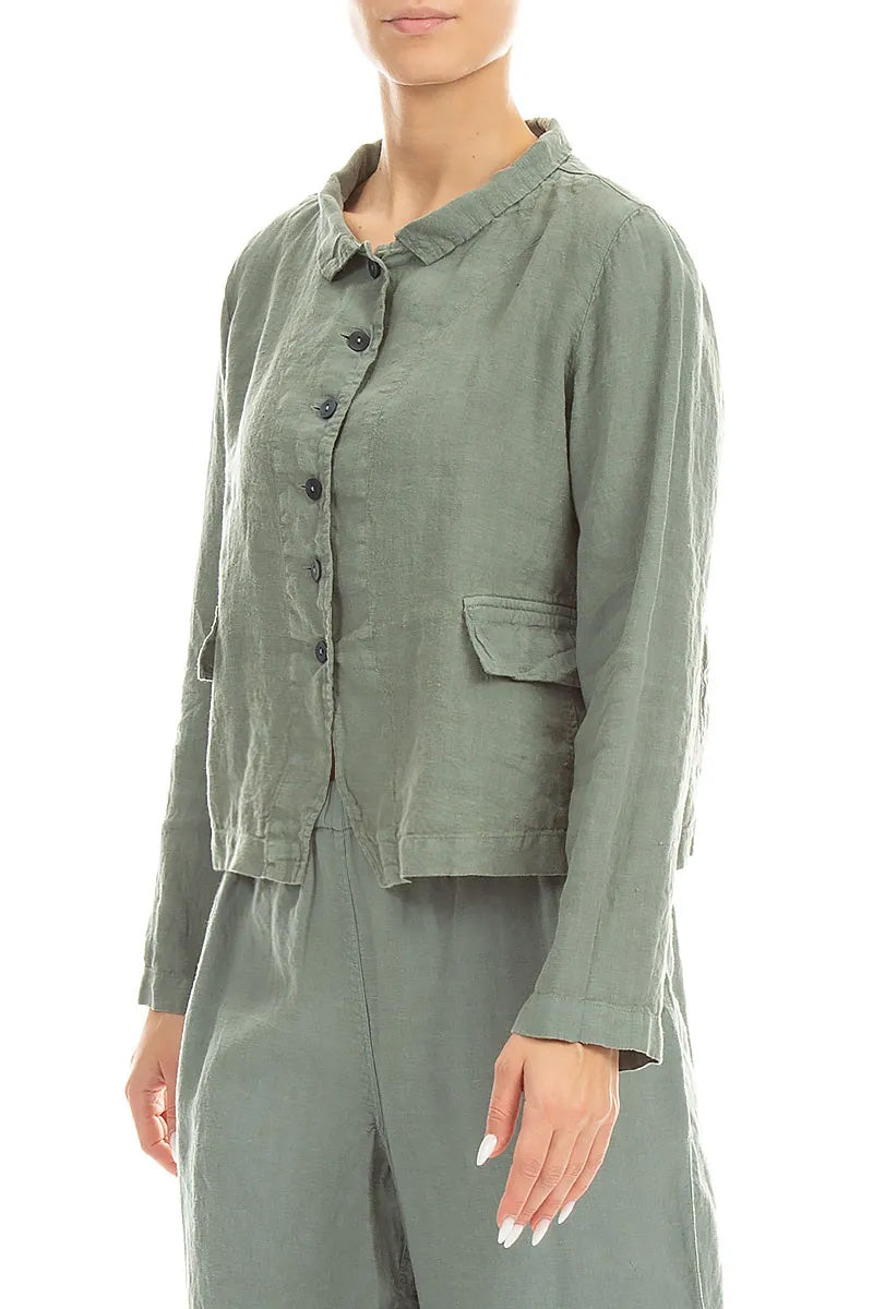 Elegant Buttoned Sage Linen Jacket 3