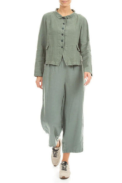 Elegant Buttoned Sage Linen Jacket 4