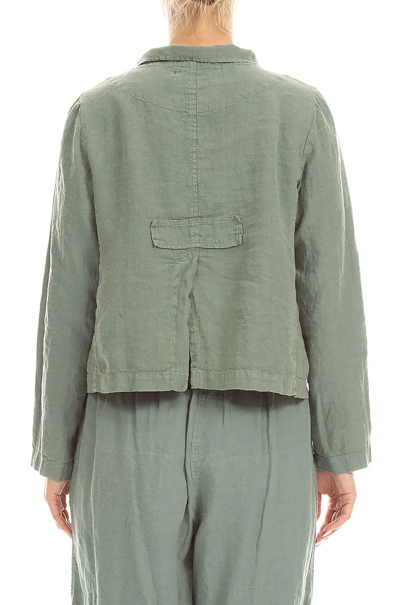 Elegant Buttoned Sage Linen Jacket 2