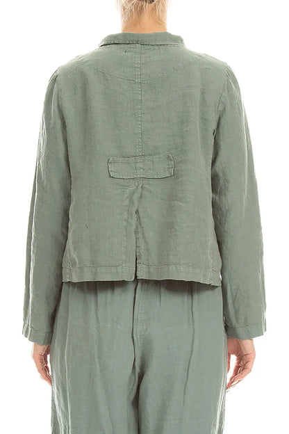 Elegant Buttoned Sage Linen Jacket 2