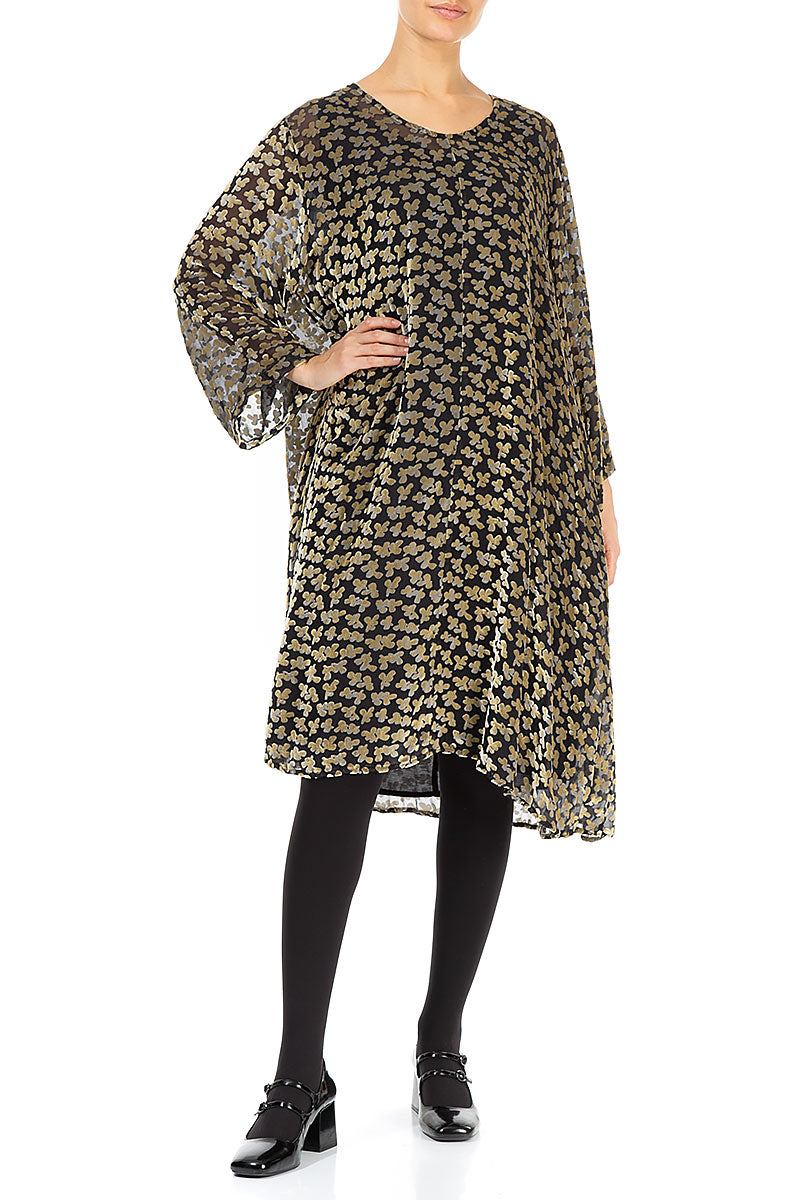 Elegant Devoré Petals Gold Silk Velvet Dress 4