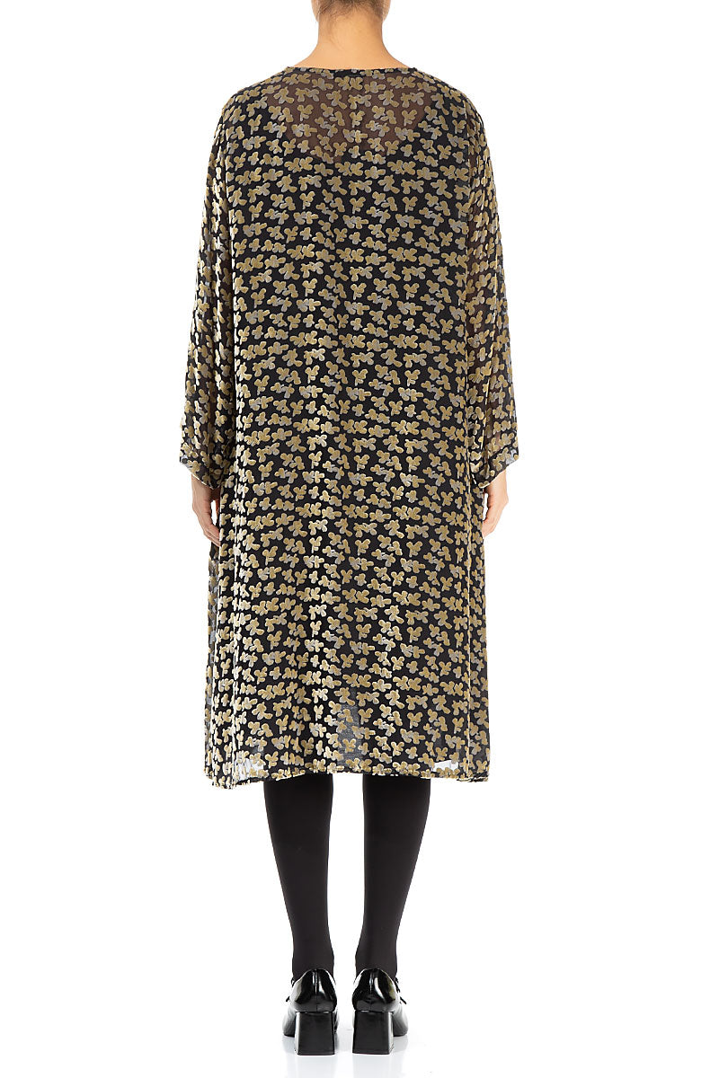 Elegant Devoré Petals Gold Silk Velvet Dress 2