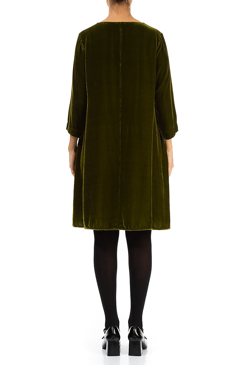 Elegant Golden Lime Silk Velvet Dress 2