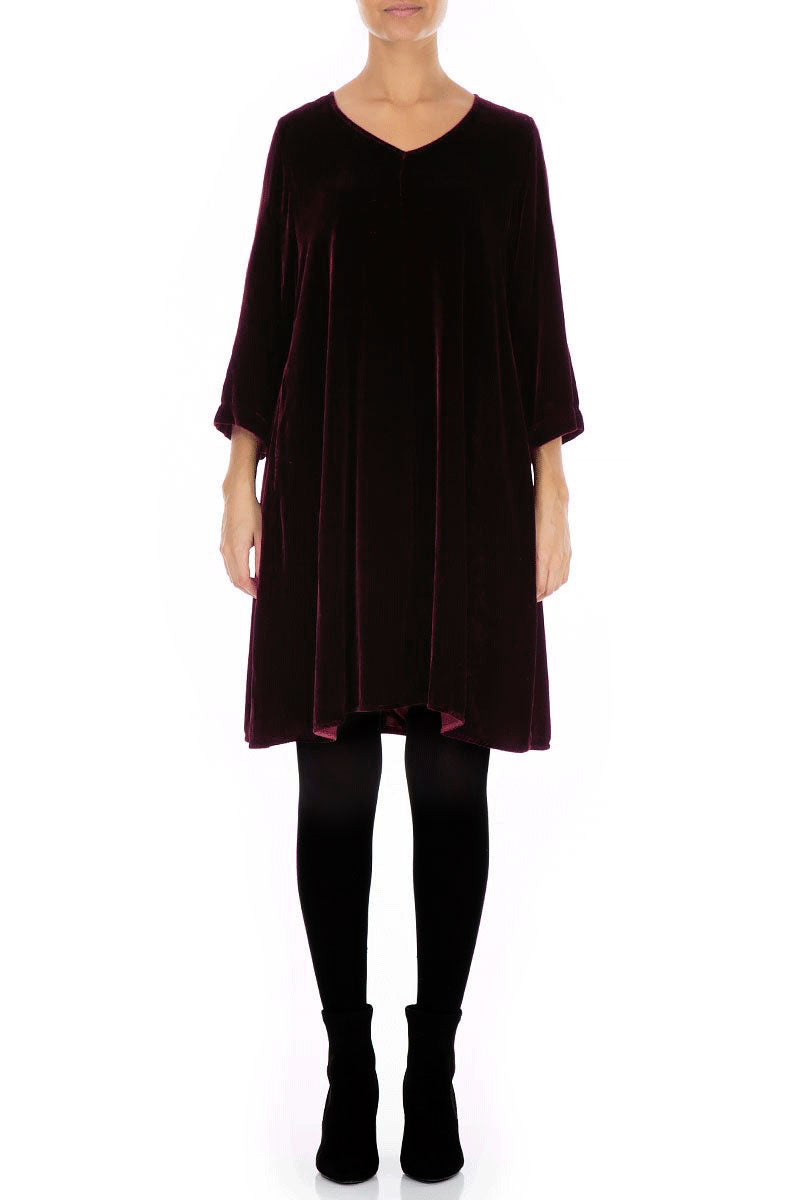 Elegant Magenta Silk Velvet Dress 1