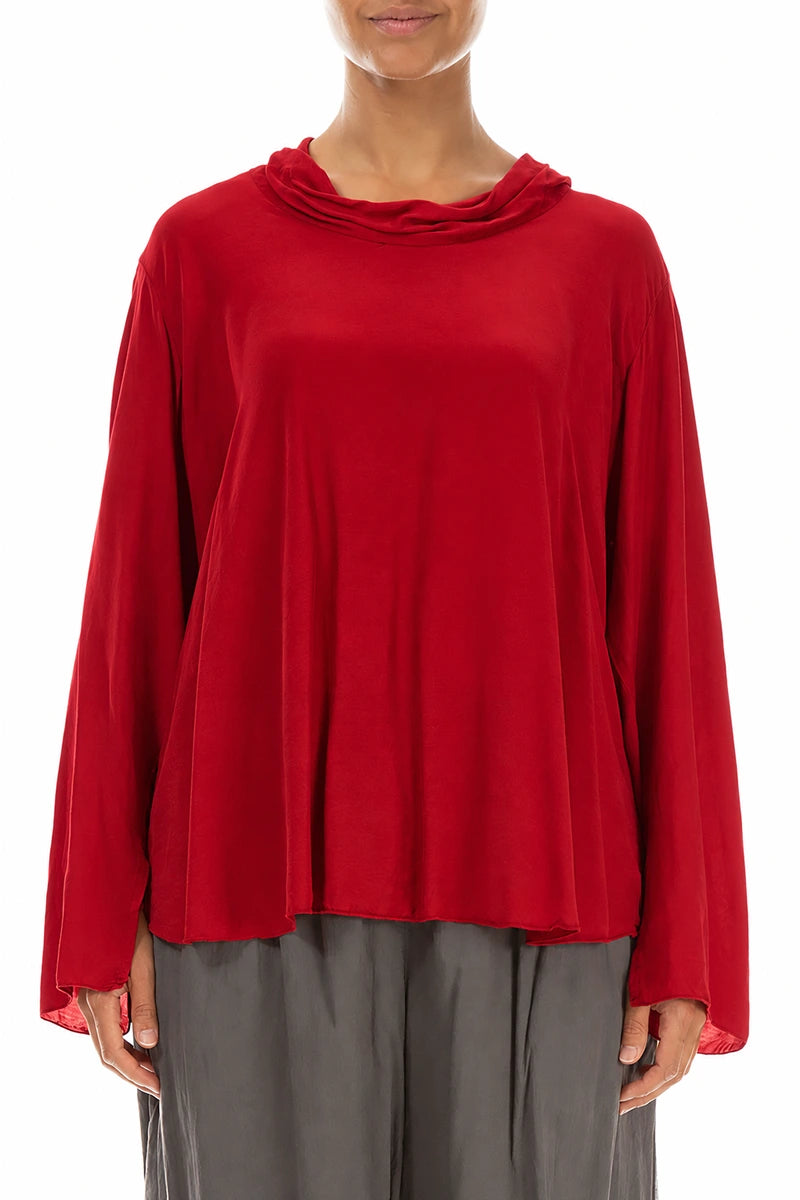Elegant Red Silk Bamboo Blouse 1